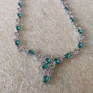 Vintage 925 aquamarine & white sapphire necklace